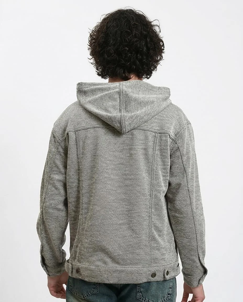 Ravin Men’s Textured Marled Hoodie with Paneled Detail - Heather Grey - R214804 - Image 2