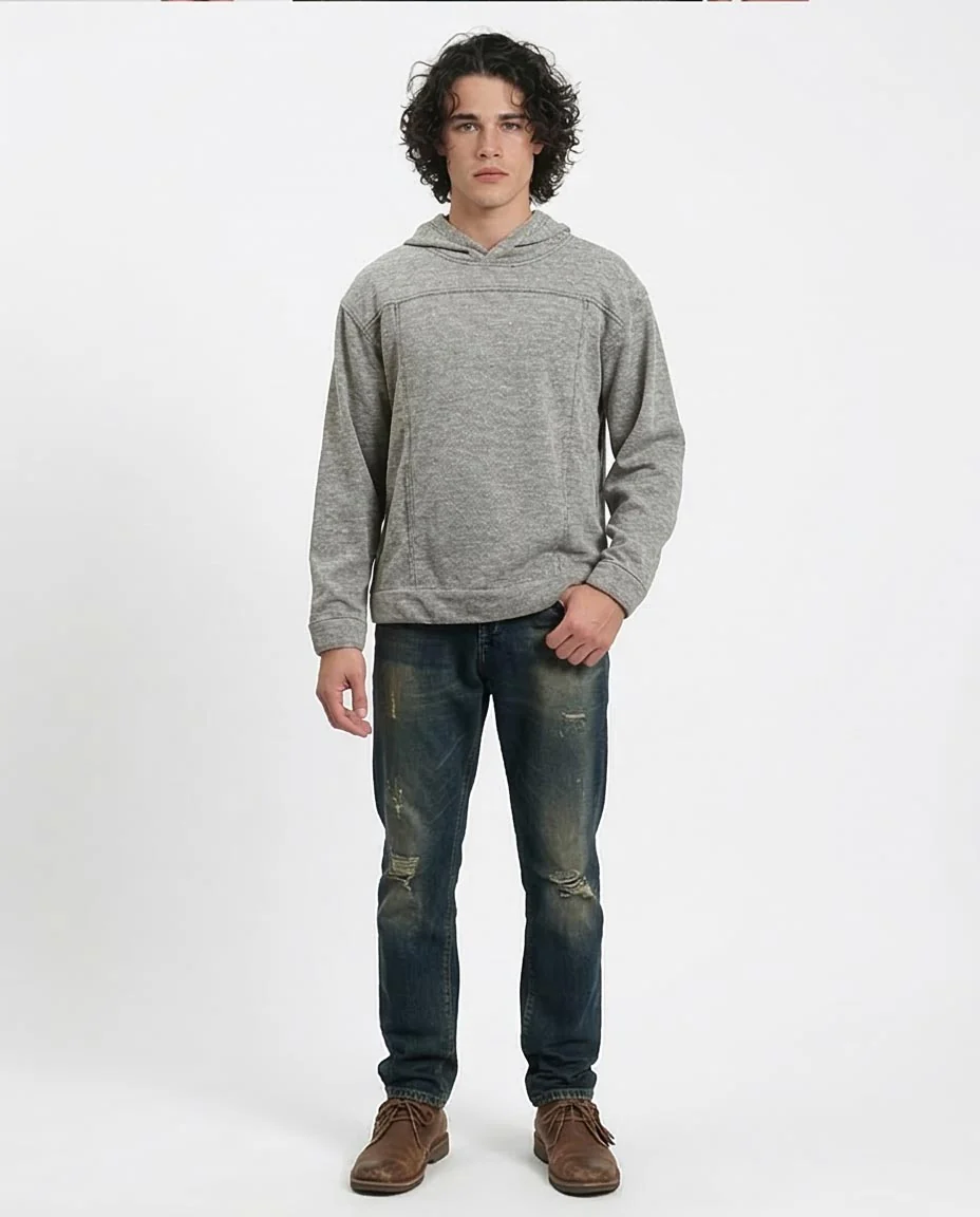Ravin Men’s Textured Marled Hoodie with Paneled Detail - Heather Grey - R214804 - Image 3
