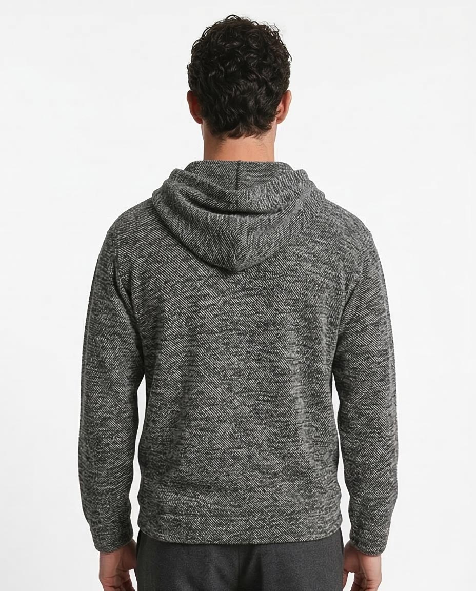 Ravin Men’s Textured Marled Knit Hoodie – Charcoal/Salt & Pepper - Heather Black - R214805 - Image 2