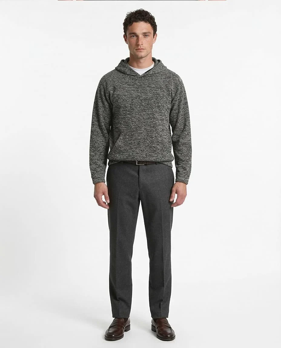Ravin Men’s Textured Marled Knit Hoodie – Charcoal/Salt & Pepper - Heather Black - R214805 - Image 3
