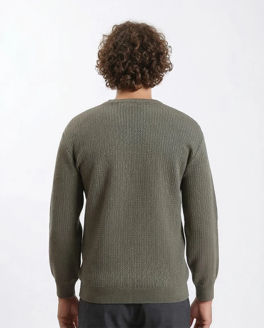 Ravin Men’s Textured Olive Knit Sweater with Signature Stripe Detail - R214478 - Image 2