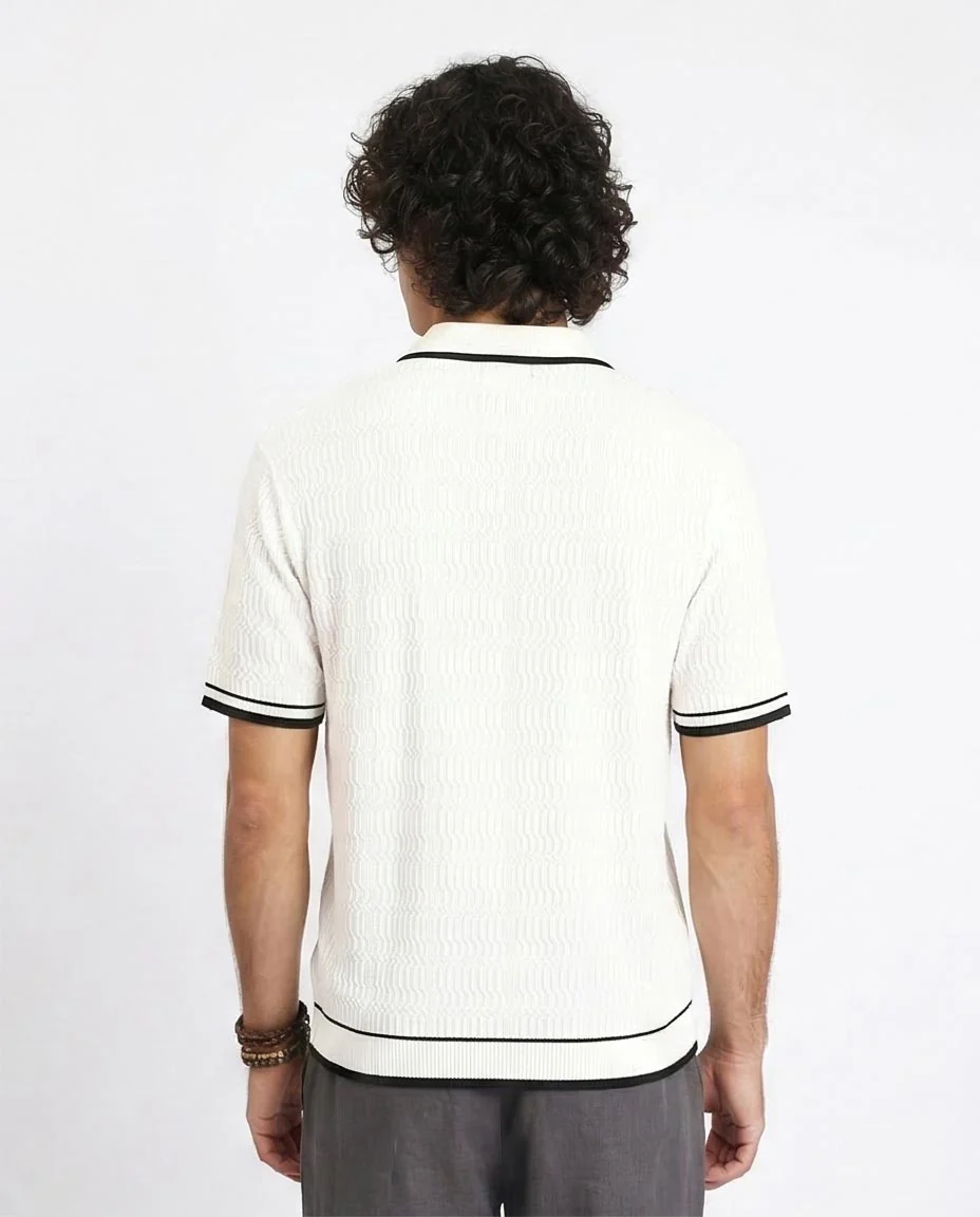 Ravin Men's Textured Quarter-Zip Polo - Cream/Black - R213025 - Image 2