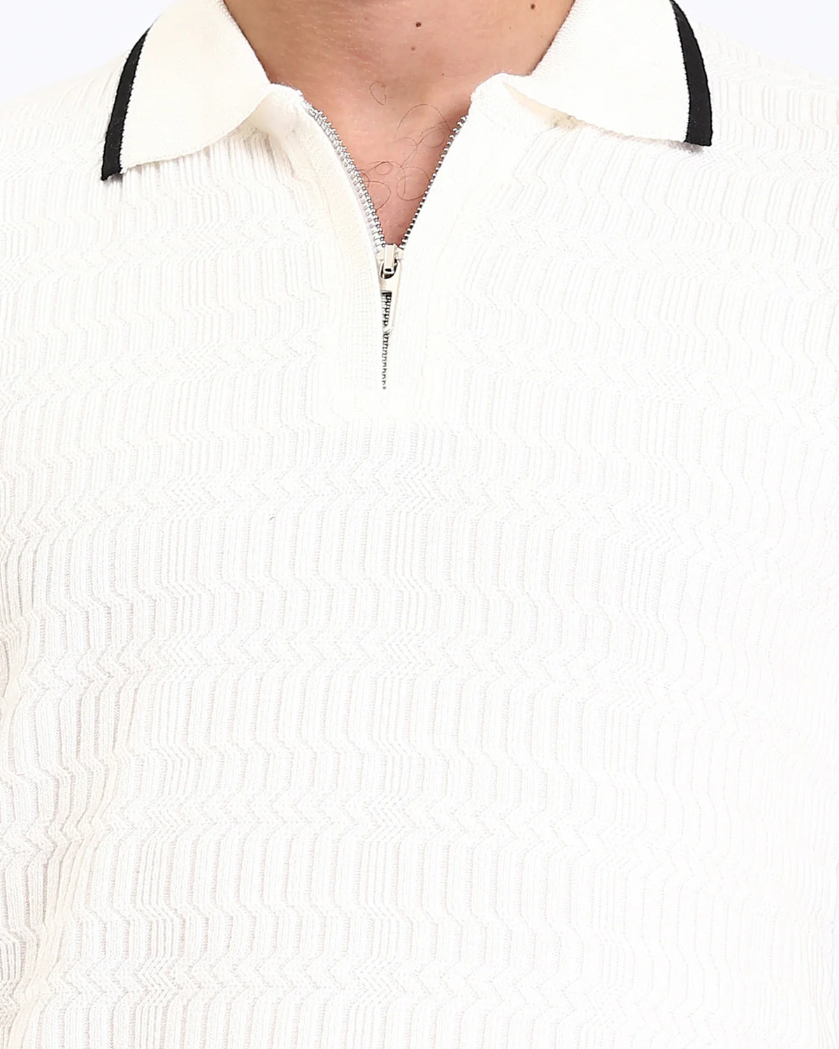 Ravin Men's Textured Quarter-Zip Polo - Cream/Black - R213025 - Image 4