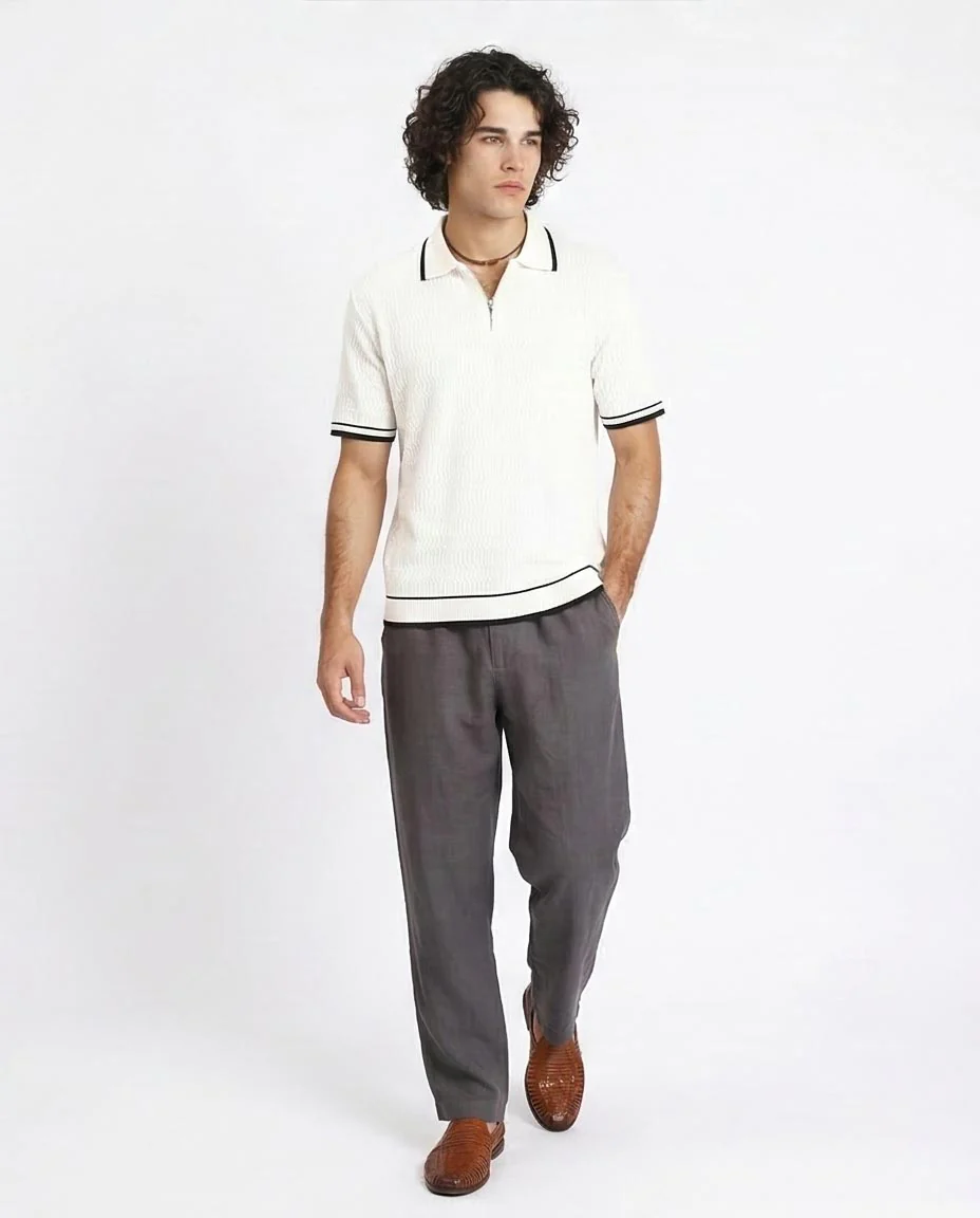 Ravin Men's Textured Quarter-Zip Polo - Cream/Black - R213025 - Image 5