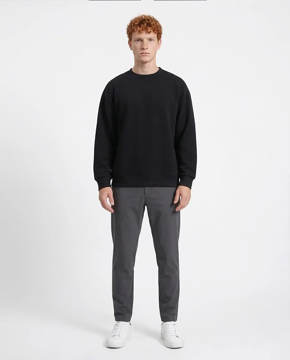RAVIN Men’s Textured Relaxed-Fit Sweatshirt with Contrast Piping Detail - Black - R214980 - Image 3