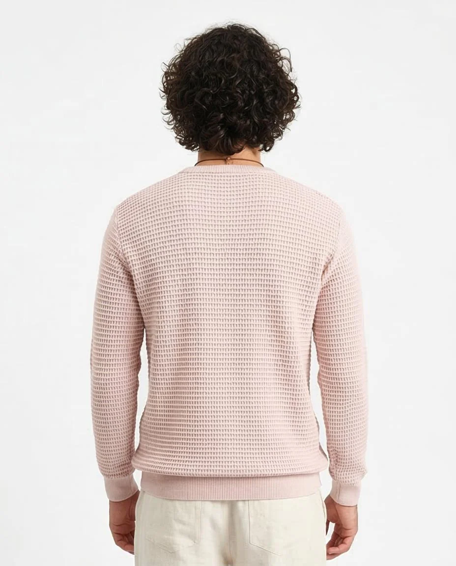 Ravin Men’s Textured Waffle-Knit Crewneck Sweater – Pale Blush - R214485 - Image 2