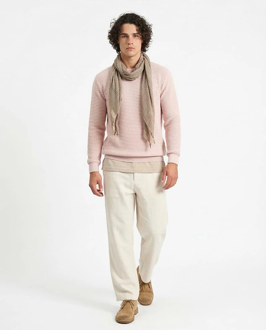 Ravin Men’s Textured Waffle-Knit Crewneck Sweater – Pale Blush - R214485 - Image 5