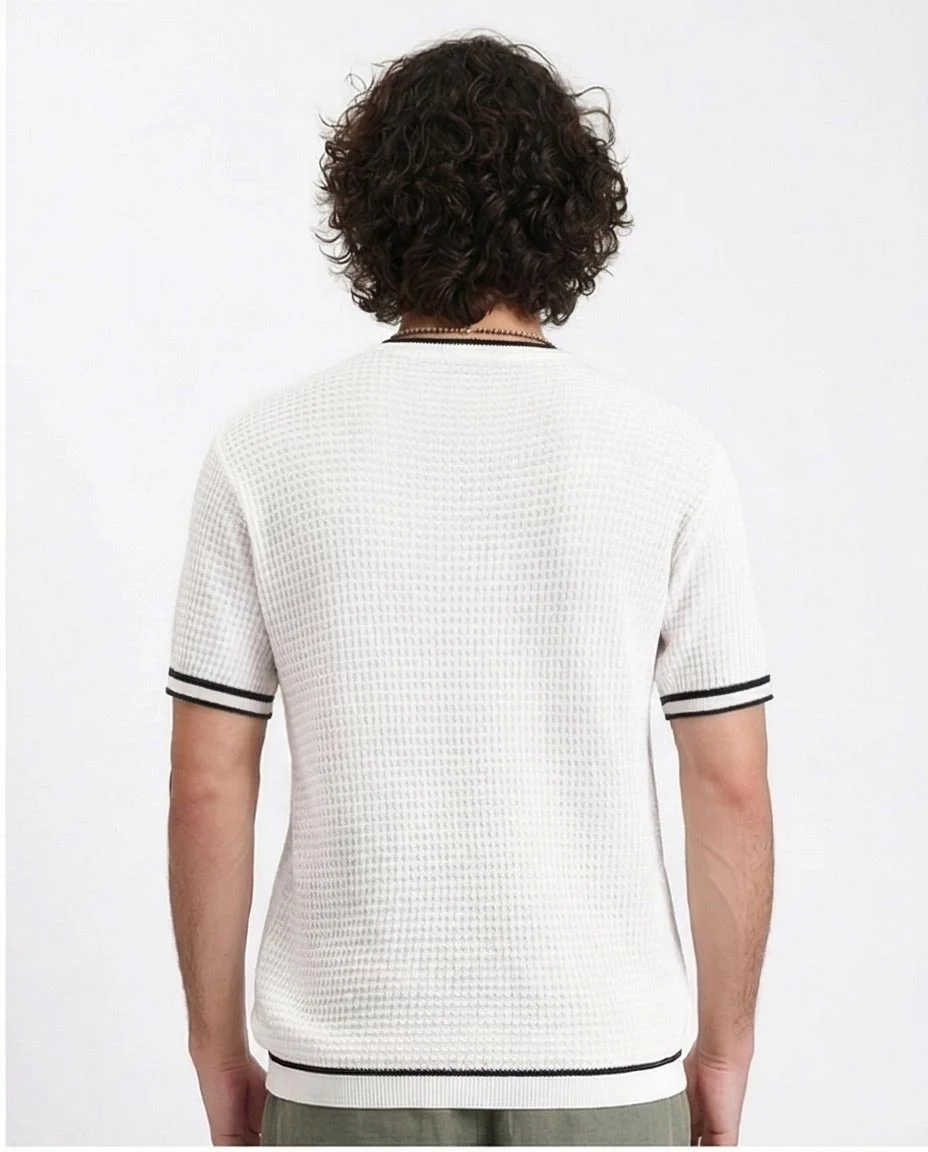 Ravin Men's Textured Waffle-Knit Crewneck with Contrast Tipping - White -R209203 - Image 2