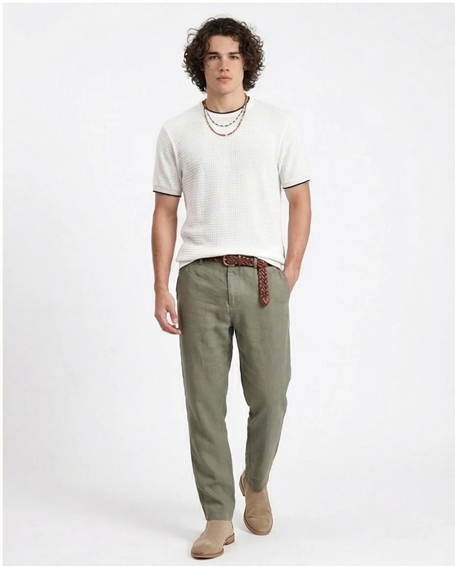 Ravin Men's Textured Waffle-Knit Crewneck with Contrast Tipping - White -R209203 - Image 4