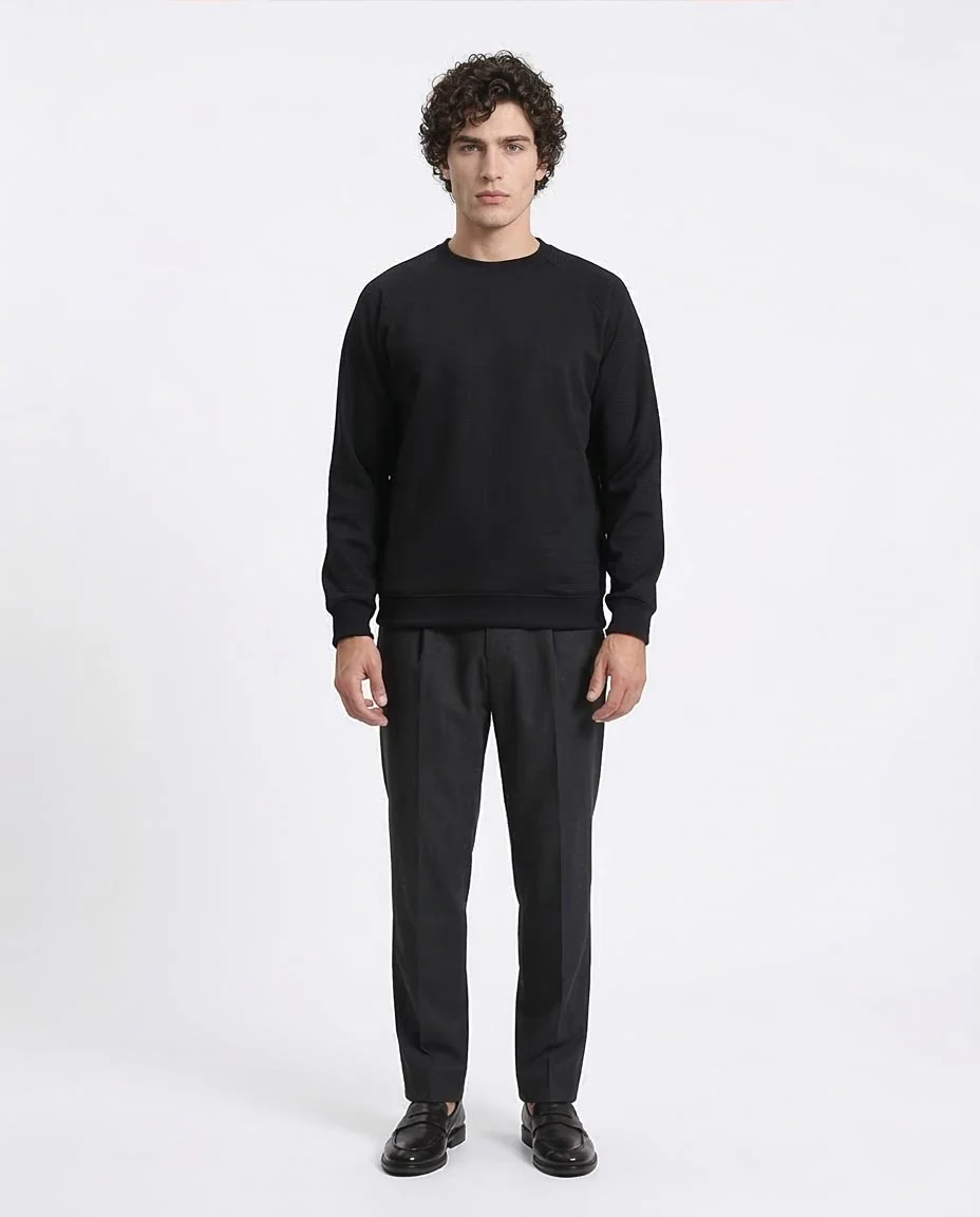 Ravin Men’s Textured Waffle-Knit Raglan Sweatshirt – Black - R214876 - Image 3