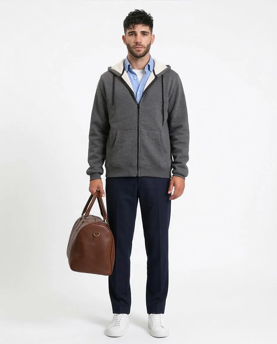Ravin Men’s Thermal-Lined Zip-Up Hoodie – Charcoal Heather - R212037 - Image 3