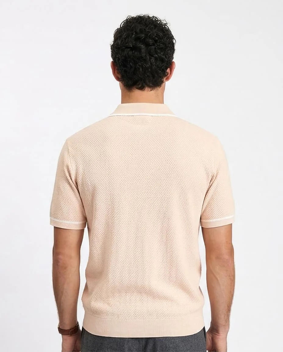 Ravin Men's Tipped Diamond-Knit Quarter-Zip Polo - Apricot - R213033 - Image 2