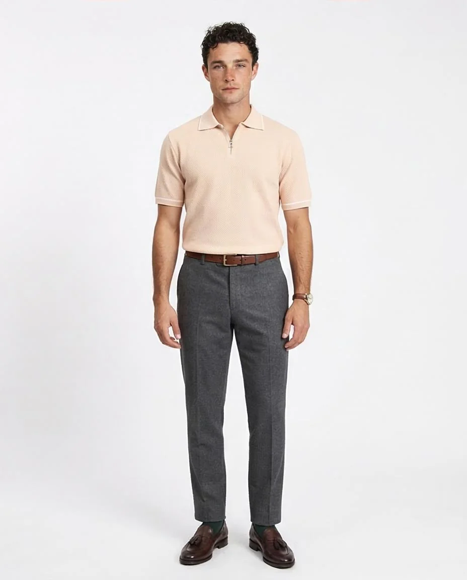 Ravin Men's Tipped Diamond-Knit Quarter-Zip Polo - Apricot - R213033 - Image 3