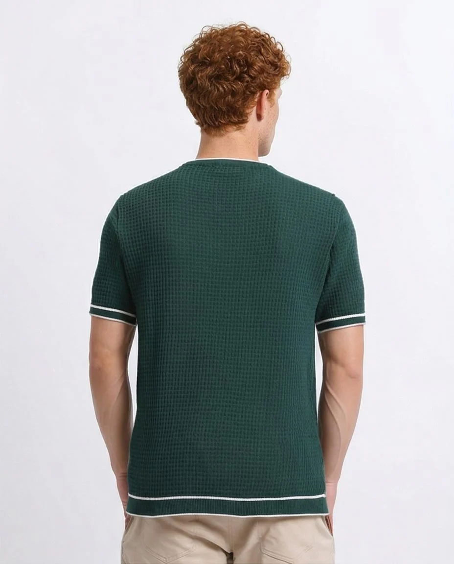 Ravin Men's Tipped Waffle-Knit T-Shirt - Forest Green - R206905 - Image 2