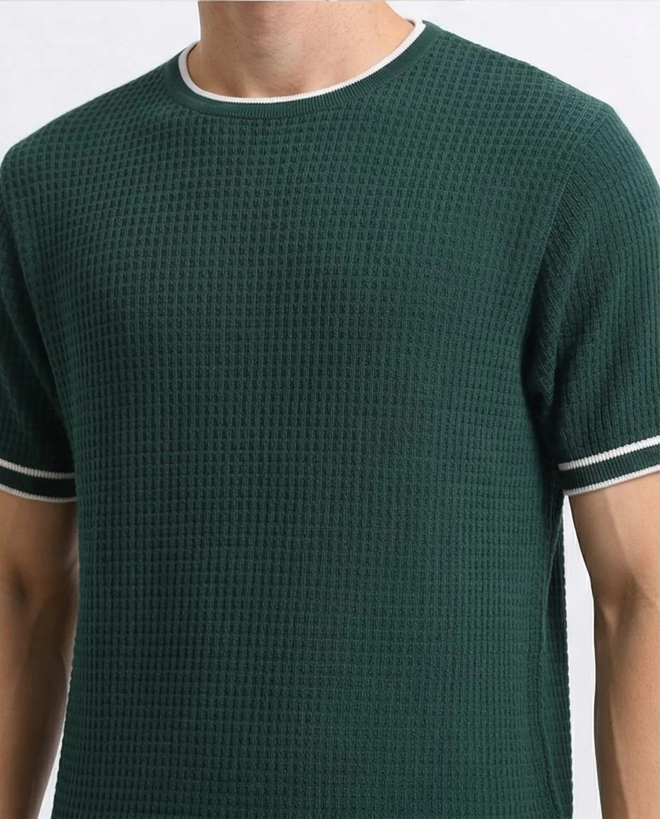 Ravin Men's Tipped Waffle-Knit T-Shirt - Forest Green - R206905 - Image 3