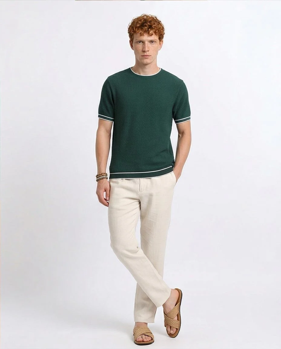 Ravin Men's Tipped Waffle-Knit T-Shirt - Forest Green - R206905 - Image 4