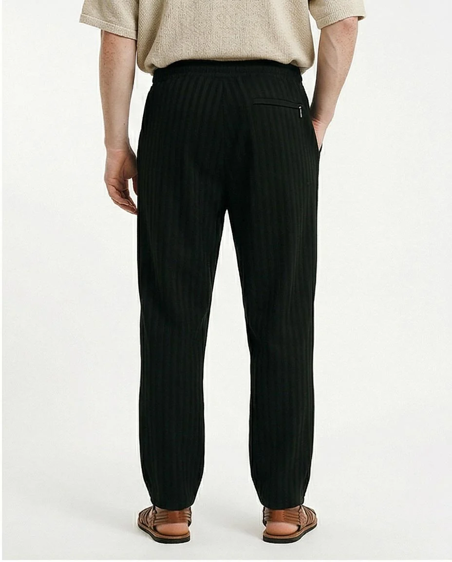 Ravin Men's Corduroy Pique Stripe Pants - Textured Comfort for the Modern Boho - Black - R216863 - Image 2