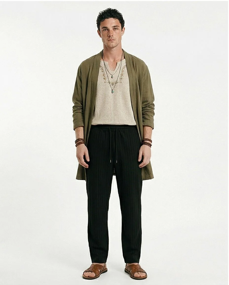 Ravin Men's Corduroy Pique Stripe Pants - Textured Comfort for the Modern Boho - Black - R216863 - Image 3