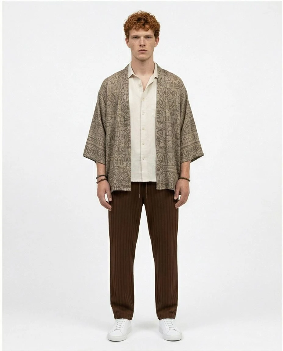 Ravin Men’s Chocolate Brown Ribbed Pique Corduroy Trousers – Relaxed Fit Drawstring Waist Casual Pants - R216864 - Image 3