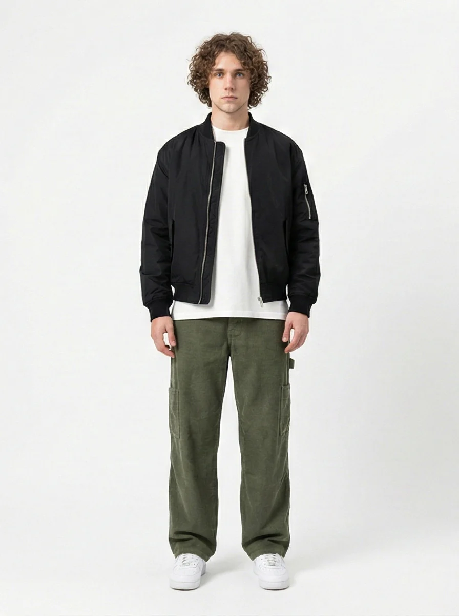 Olive Green Corduroy Carpenter Trousers - R215103 - Image 3