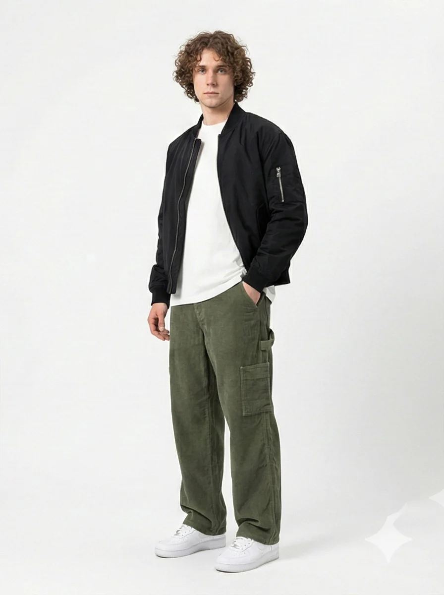 Olive Green Corduroy Carpenter Trousers - R215103 - Image 4