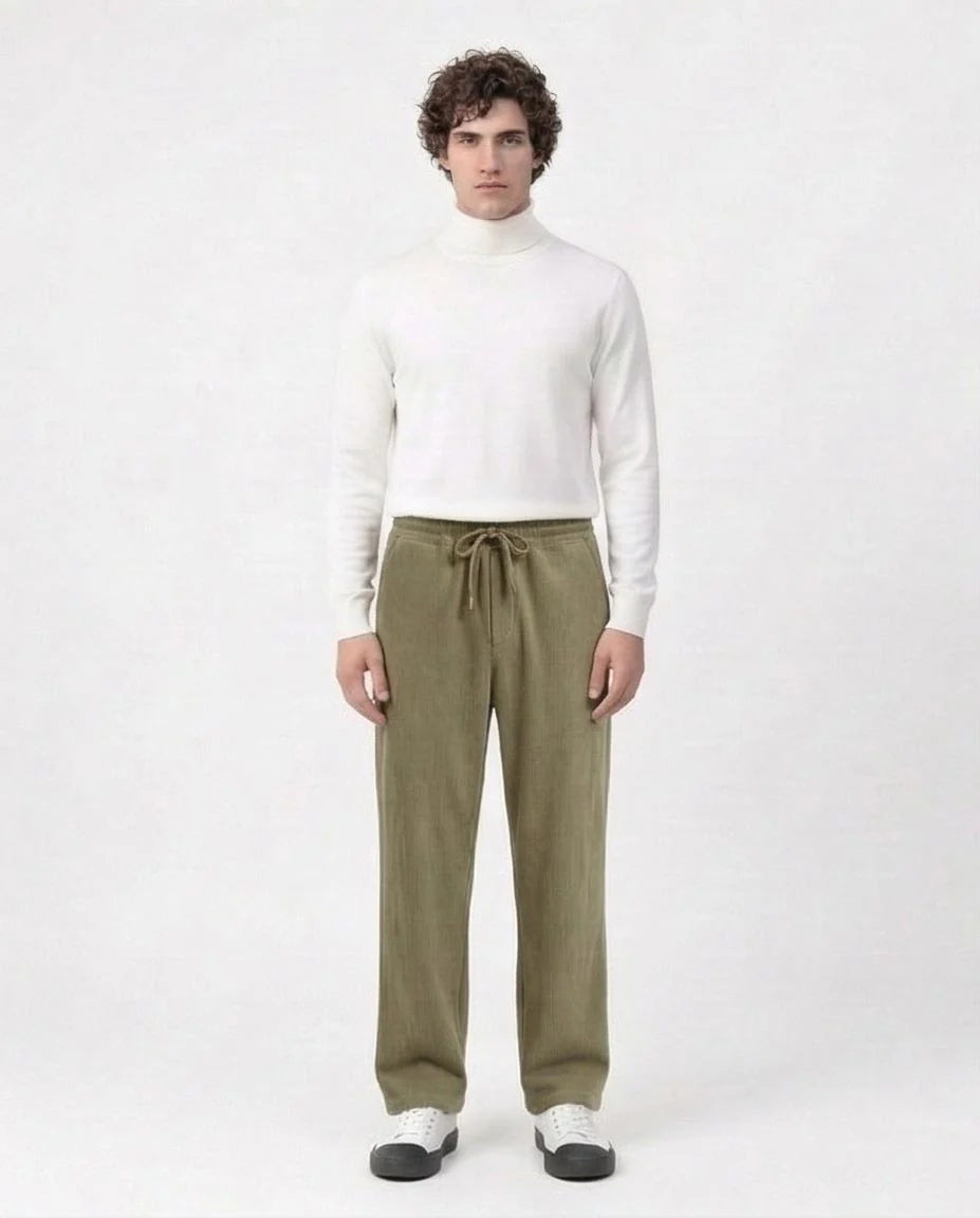 Olive Relaxed Fit Corduroy Drawstring Trousers - R216921 - Image 3