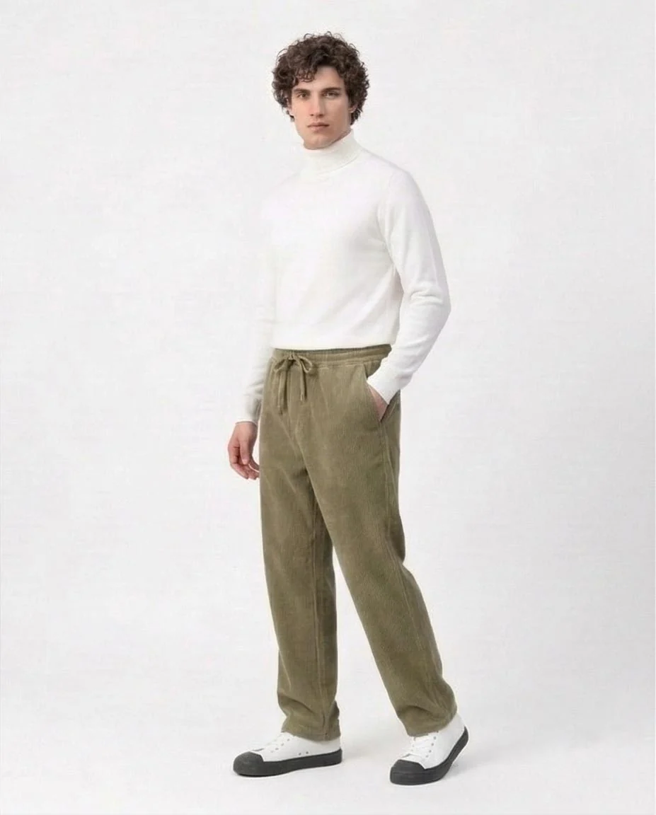 Olive Relaxed Fit Corduroy Drawstring Trousers - R216921 - Image 4
