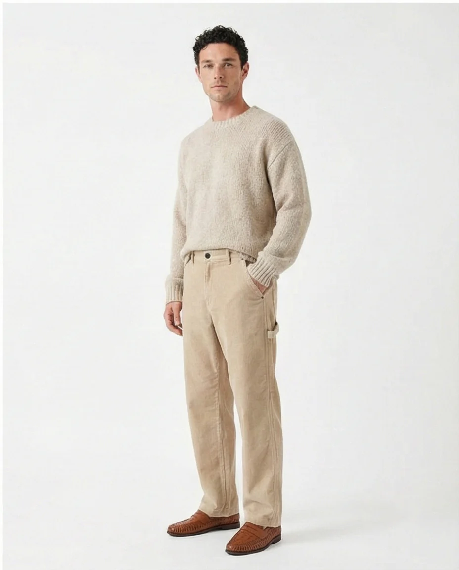 Stone Corduroy Carpenter Straight Fit Trousers - R215099 - Image 4