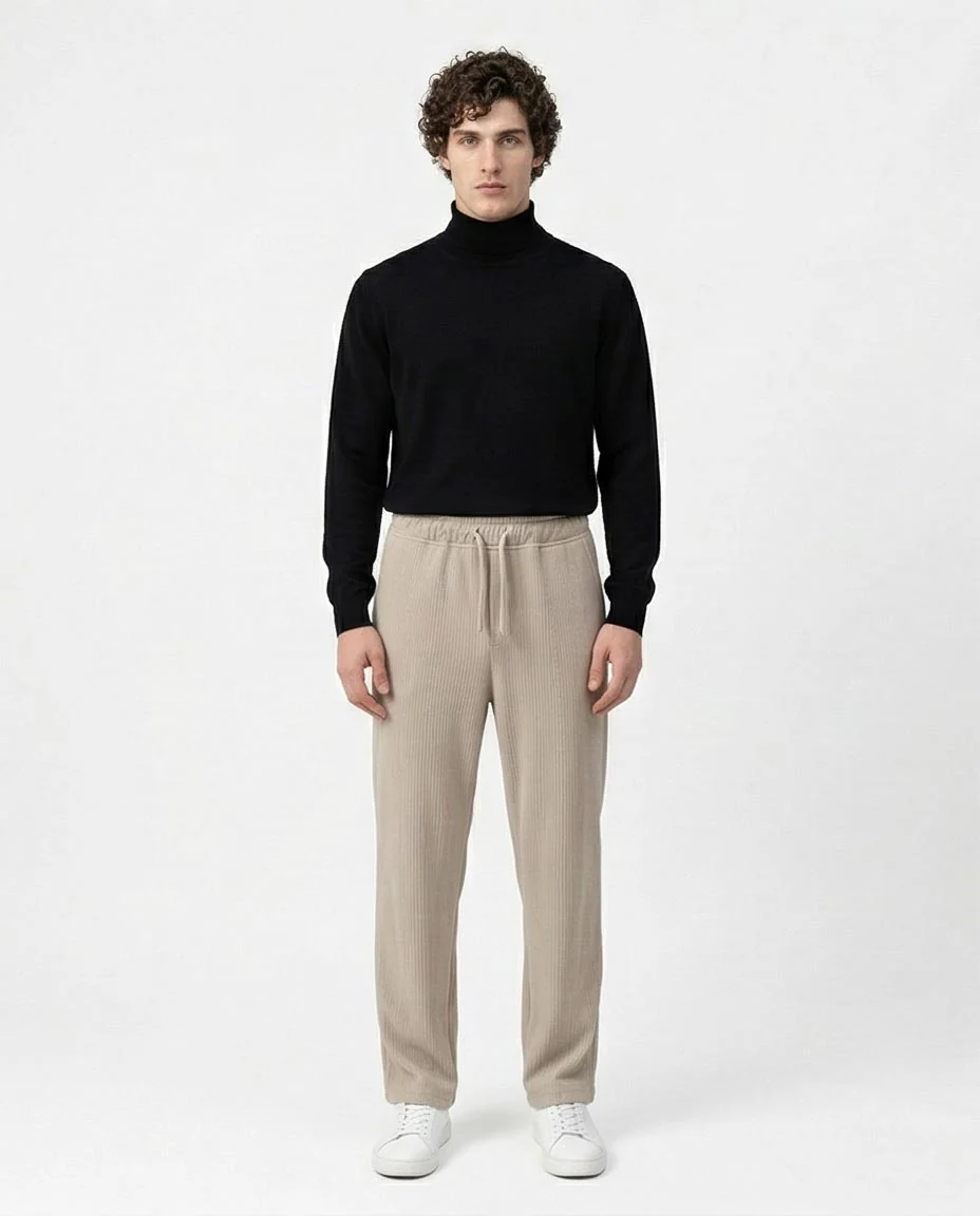 Stone Ribbed Relaxed Fit Drawstring Trousers - R216922 - Image 3