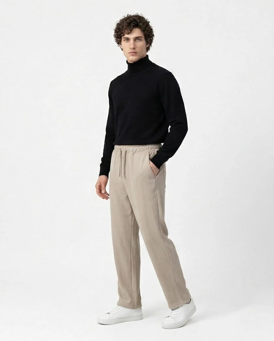 Stone Ribbed Relaxed Fit Drawstring Trousers - R216922 - Image 4