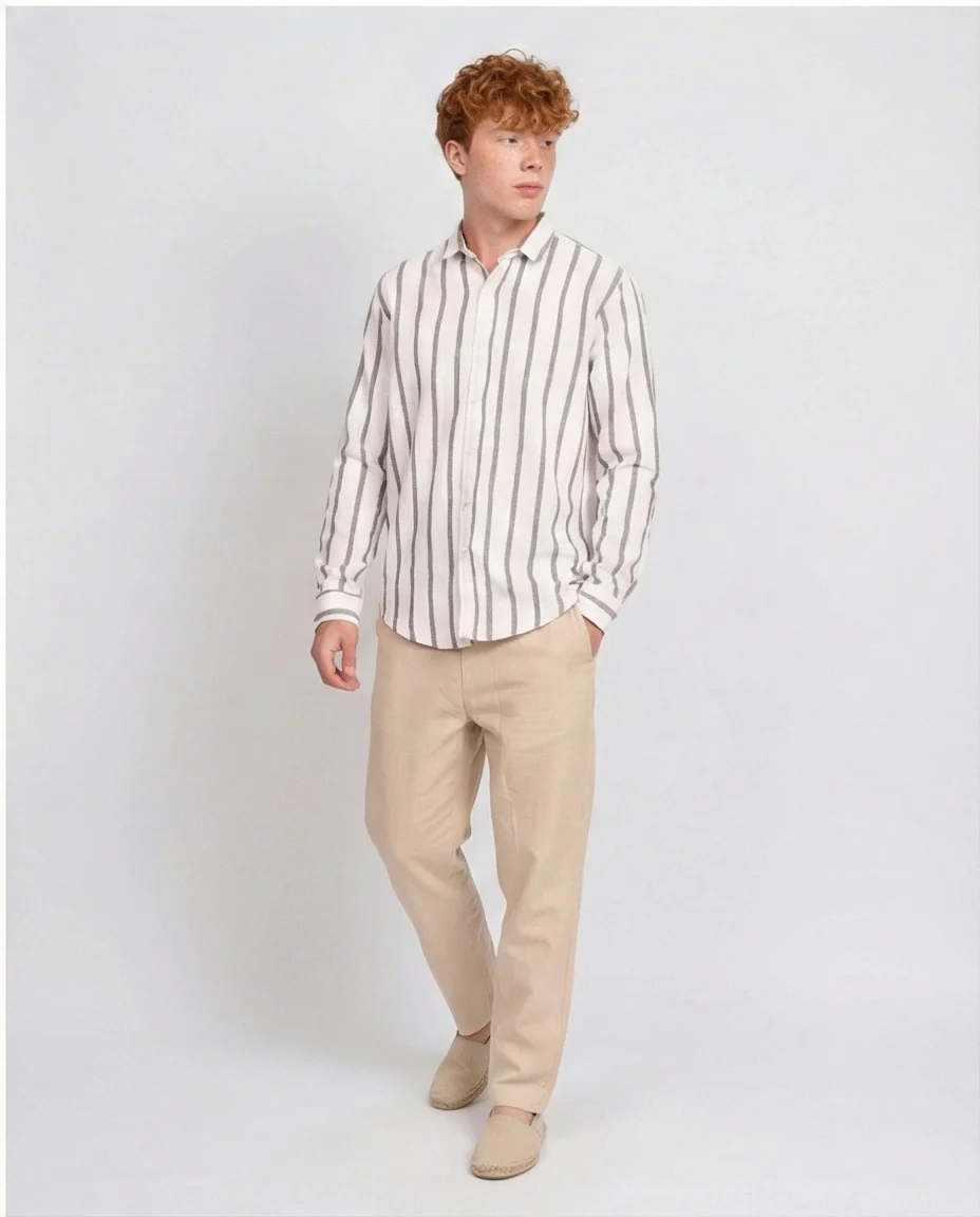 Men's Vertical Striped Long Sleeve Relaxed Shirt - O203057 - Image 3