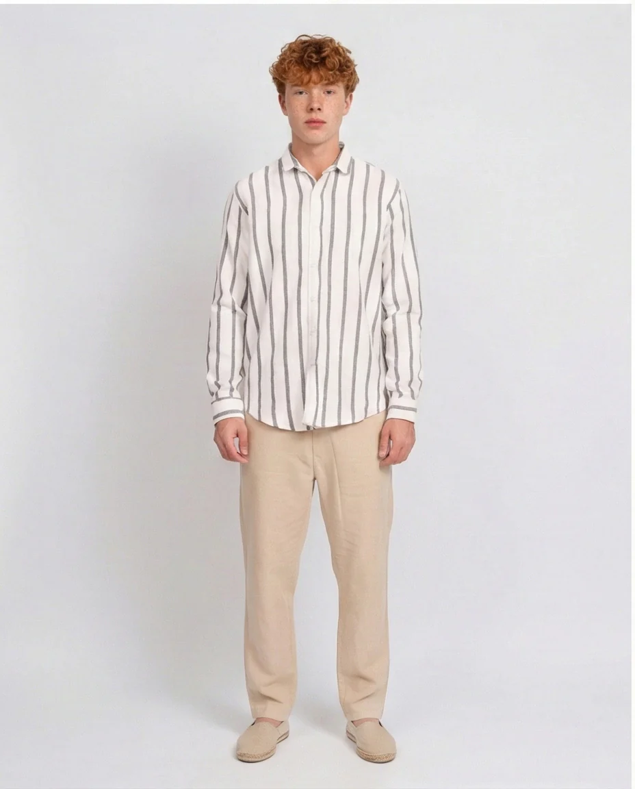 Men's Vertical Striped Long Sleeve Relaxed Shirt - O203057 - Image 4