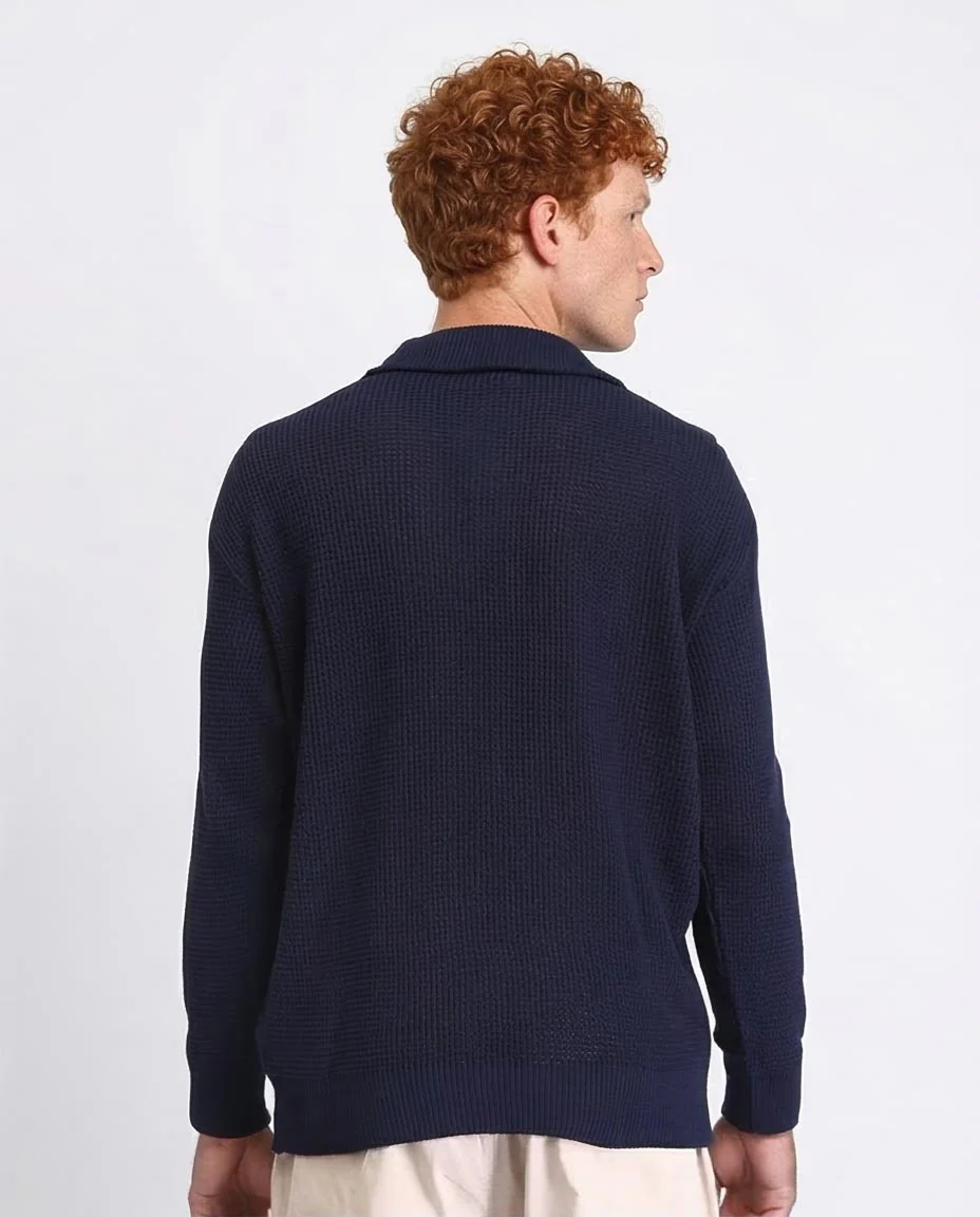 Ravin Men’s Waffle-Knit Quarter-Zip Pullover – Navy - R211501 - Image 2