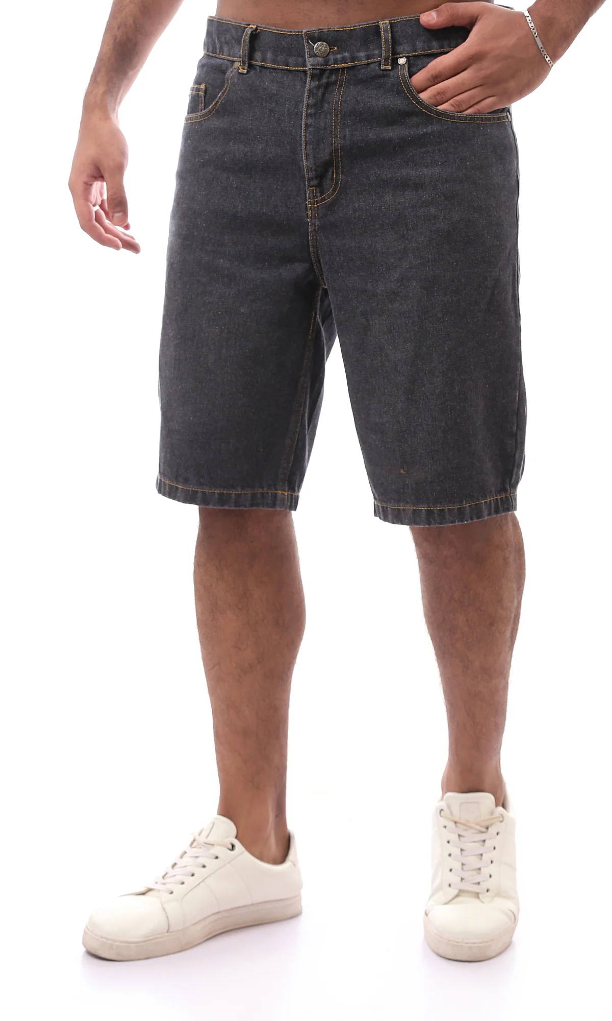 Washed Black Denim Shorts with Contrast Stitching - O165562 - Image 2
