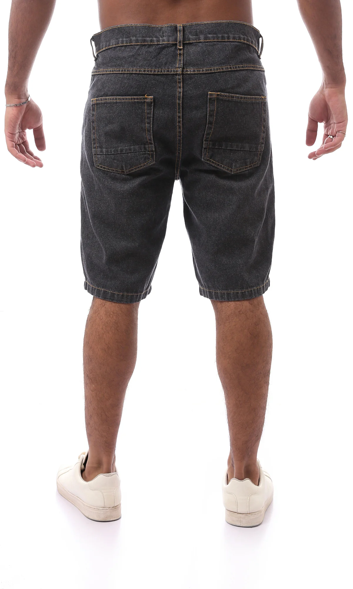 Washed Black Denim Shorts with Contrast Stitching - O165562 - Image 3