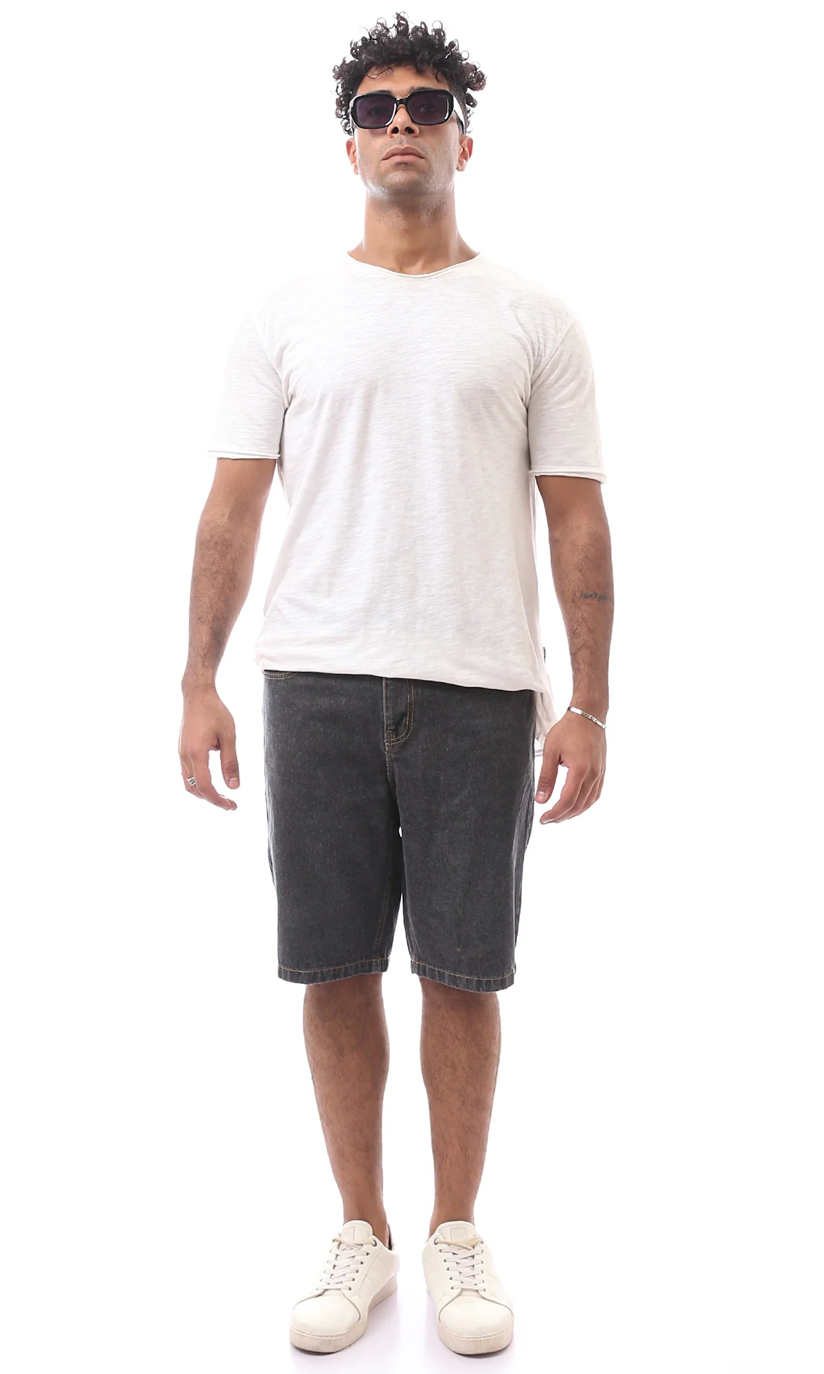 Washed Black Denim Shorts with Contrast Stitching - O165562 - Image 7