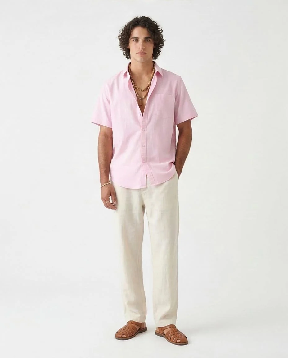 Ravin Men’s Wrinkle-Resistant Short Sleeve Shirt – Pastel Pink - R206969 - Image 3
