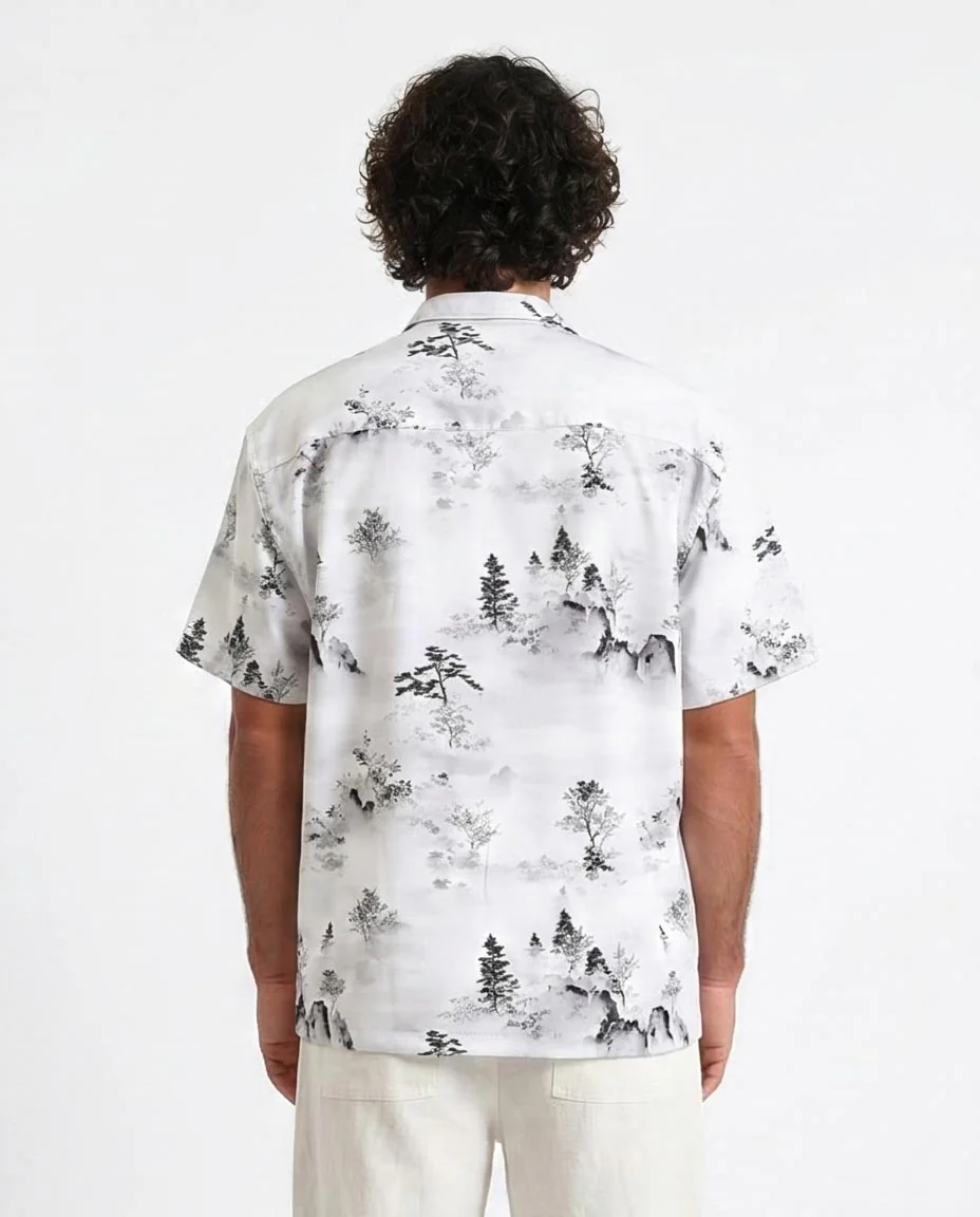 Ravin Men’s Zen Landscape Print Resort Shirt – Ink Wash Mountain Series - R208111 - Image 2
