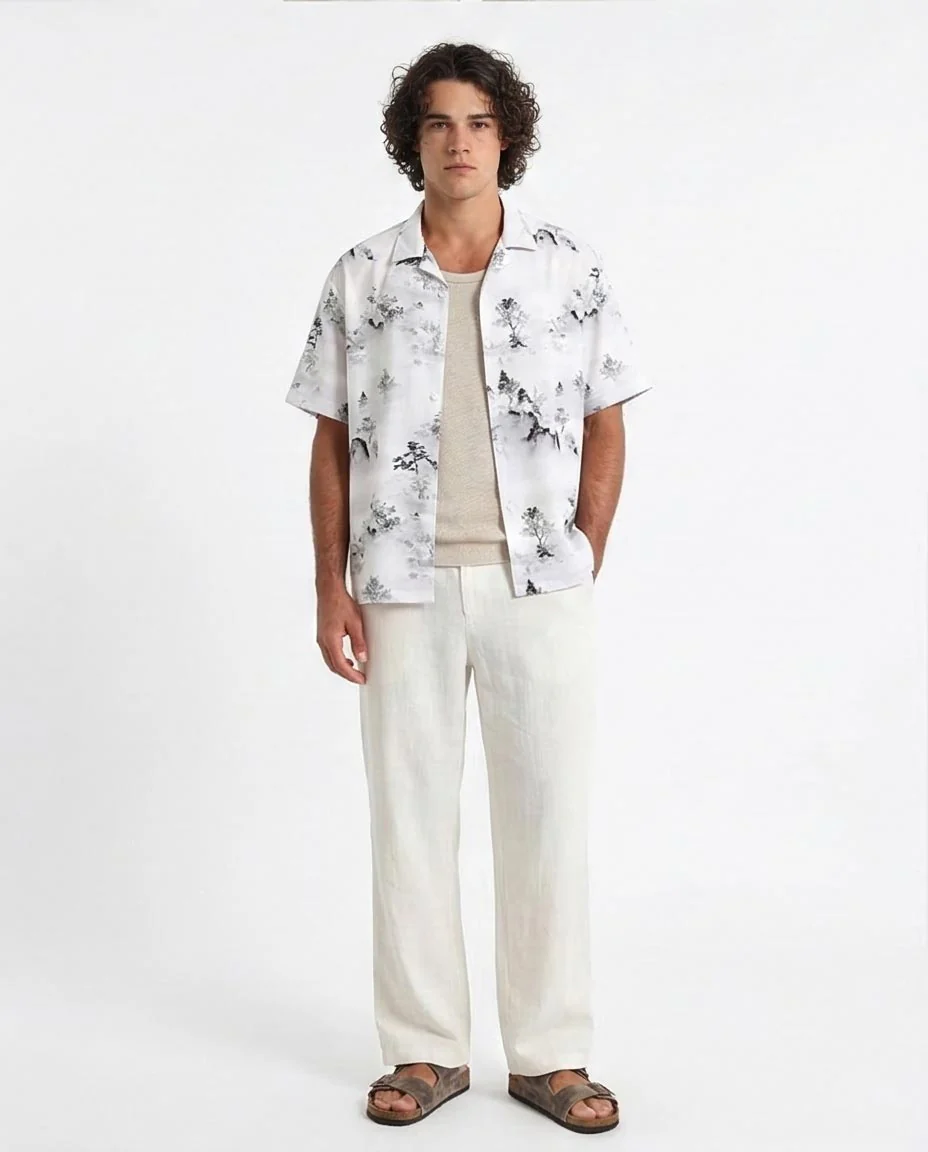 Ravin Men’s Zen Landscape Print Resort Shirt – Ink Wash Mountain Series - R208111 - Image 3