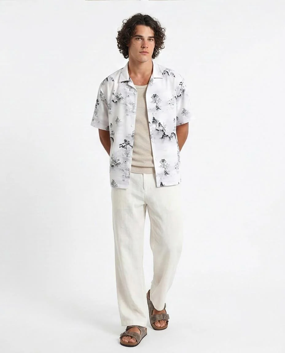 Ravin Men’s Zen Landscape Print Resort Shirt – Ink Wash Mountain Series - R208111 - Image 5