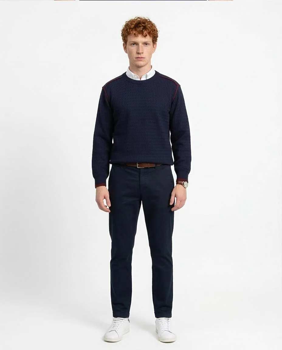 Ravin Men's Zig-Zag Textured Navy Knit Sweater with Contrast Tipping - R214488 - Image 3