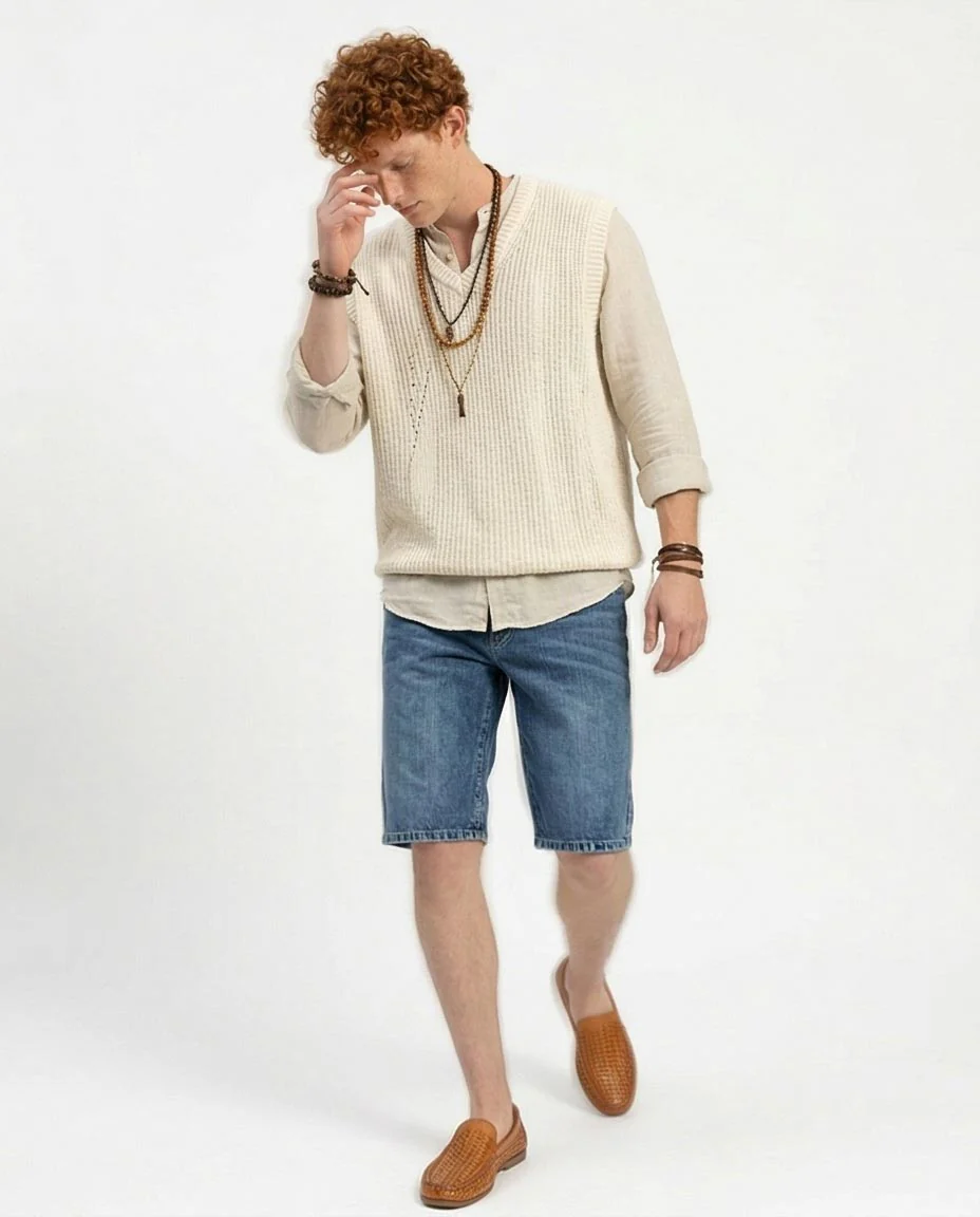 Mid-Wash Classic Denim Summer Shorts - O198736 - Image 3