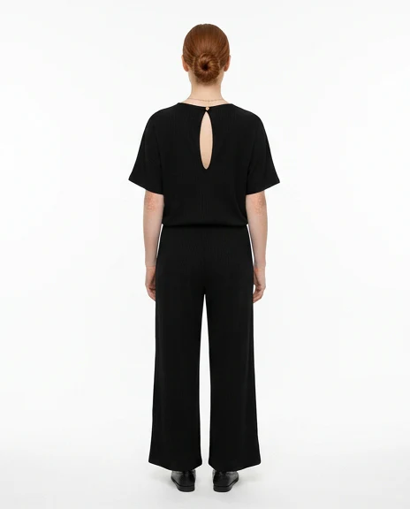 Midnight Black Textured Wide-Leg Jumpsuit - R217290 - Image 2