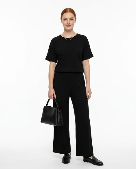 Midnight Black Textured Wide-Leg Jumpsuit - R217290 - Image 3