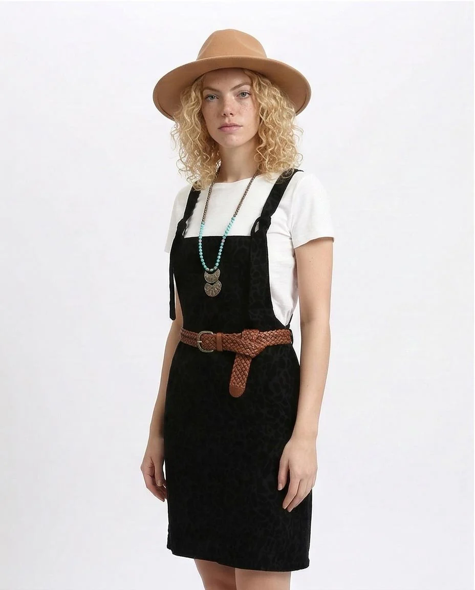 Midnight Leopard Textured Pinafore Mini Dress - O200911 - Image 4