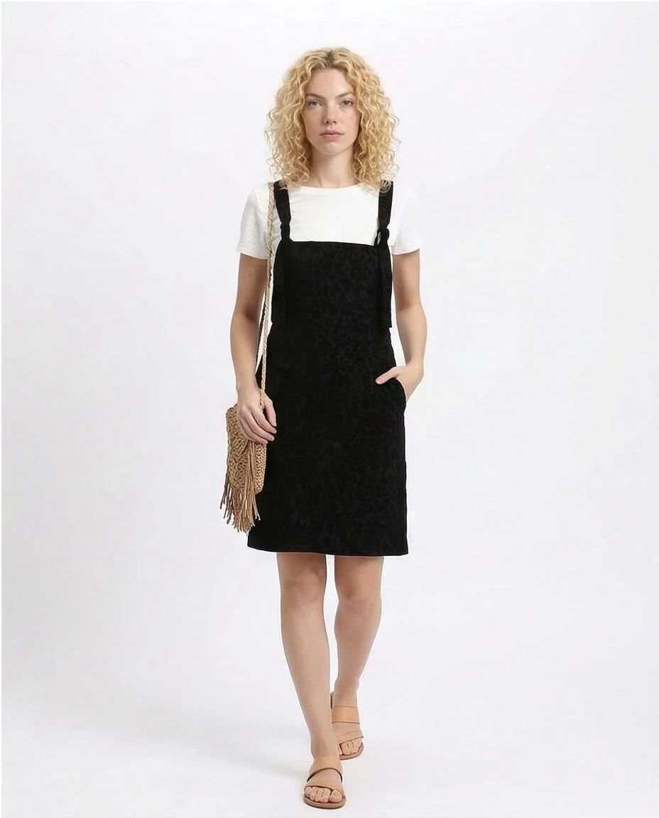 Midnight Leopard Textured Pinafore Mini Dress - O200911 - Image 5