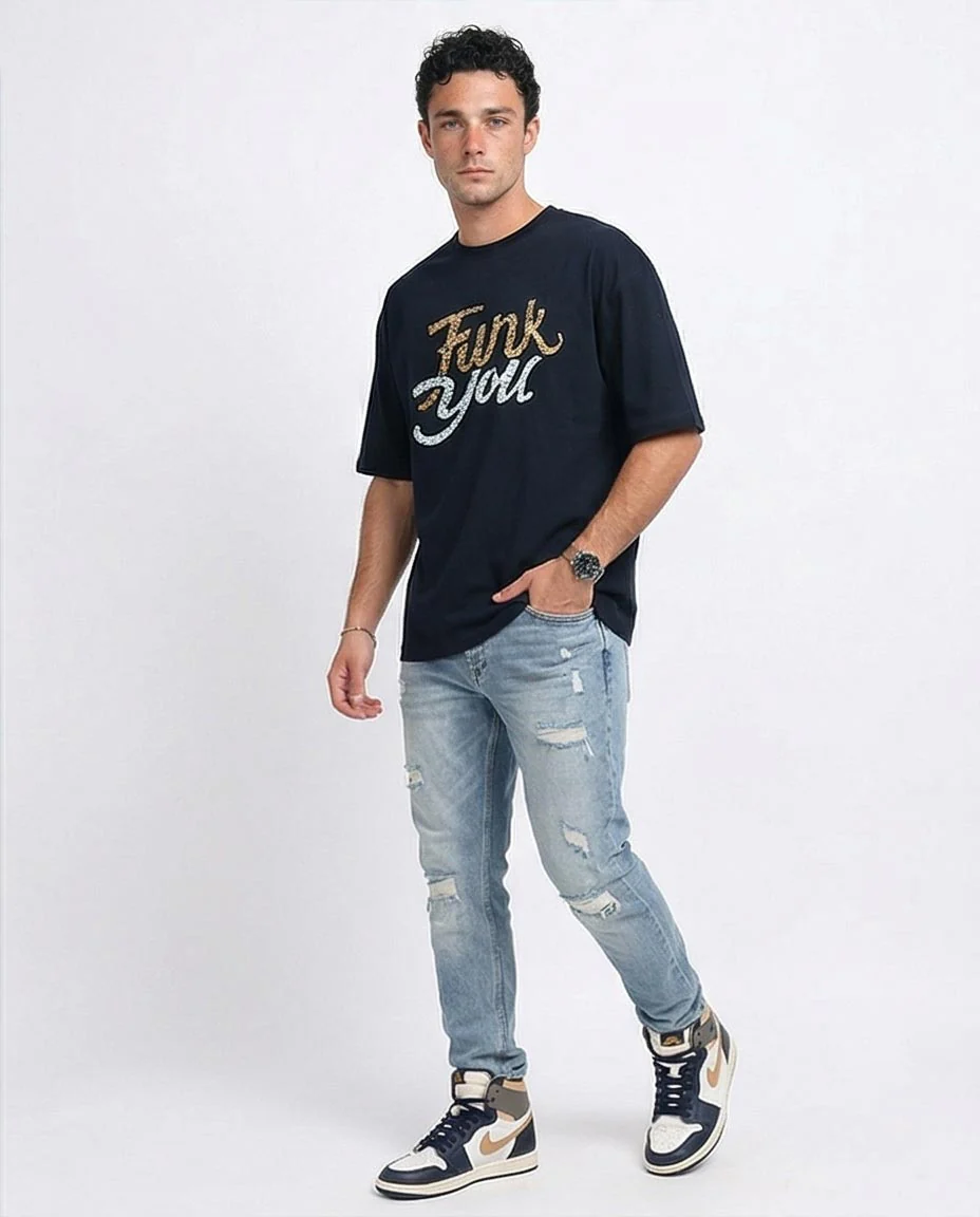 Midnight Navy 'Funk You' Oversized Graphic Tee - O198313 - Image 4