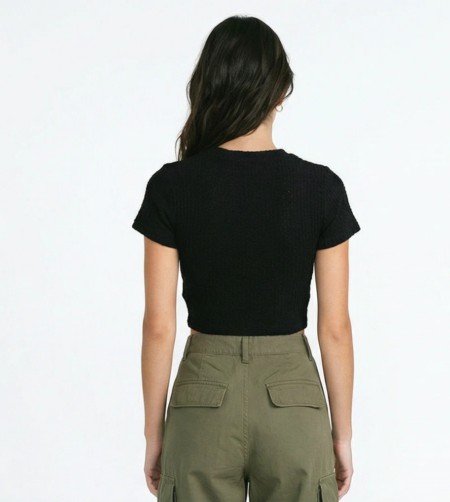 Midnight Ribbed Cropped Tee - R217994 - Image 2