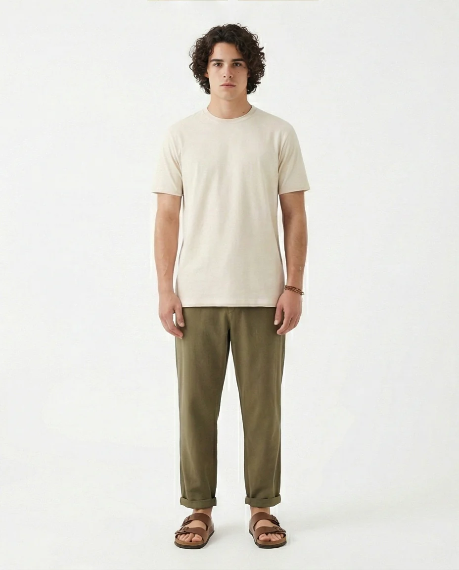 Minimalist Crew Neck Tee in Off-White - Image 3