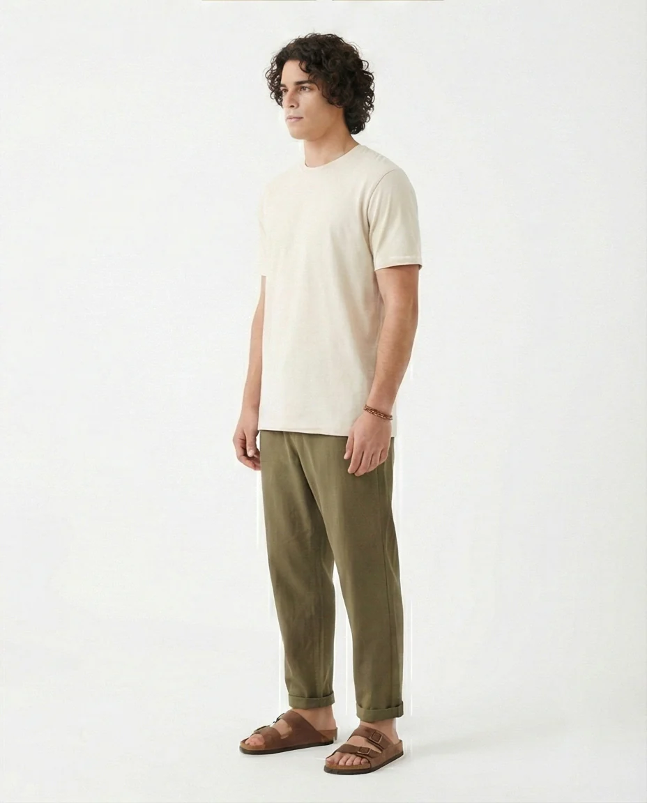 Minimalist Crew Neck Tee in Off-White - Image 4